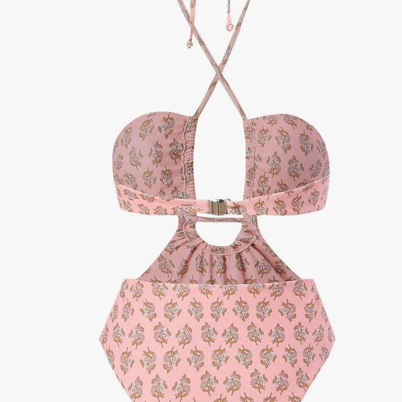 Vintage Floral Print One Piece Swimsuit with Beach Cover Up - Picture 2 of 5